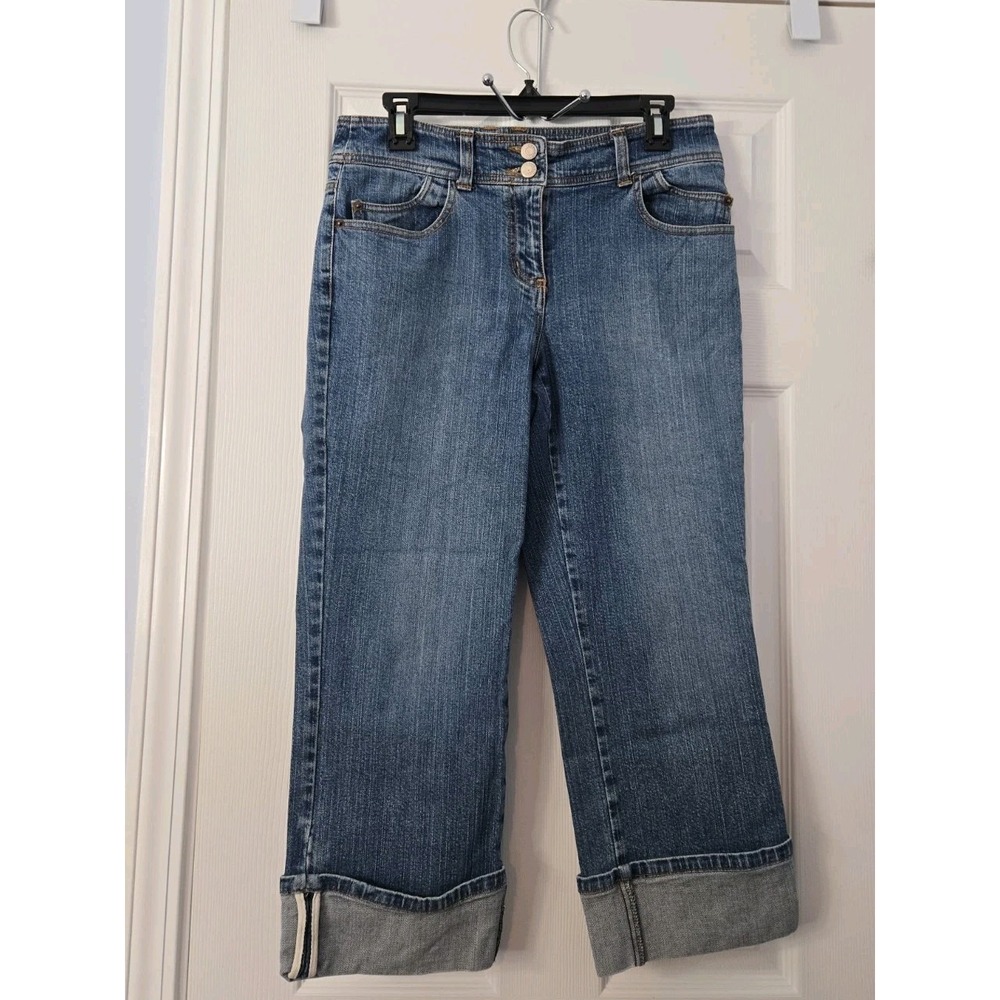 New York & Company Capri Tie Hem Women's size 6 Dark Blue Denim jeans